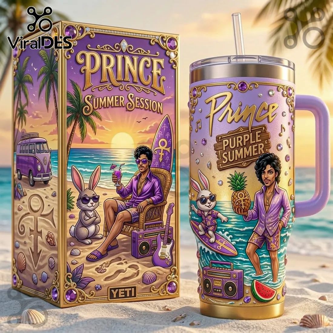 Prince Purple Summer Session Tropical Beach Insulated Handle Tumbler