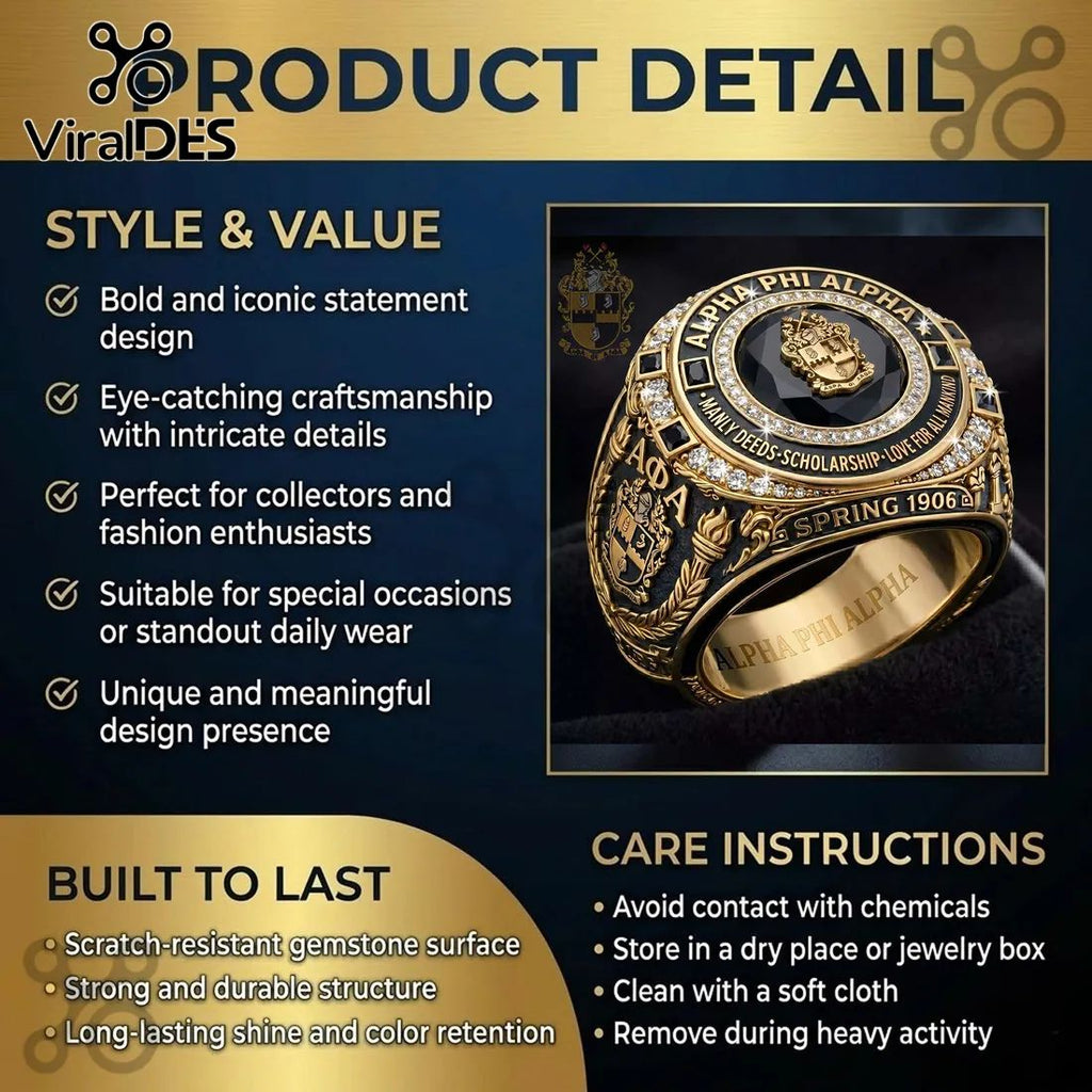 Alpha Phi Alpha 1906 Founders Gold Black Ring