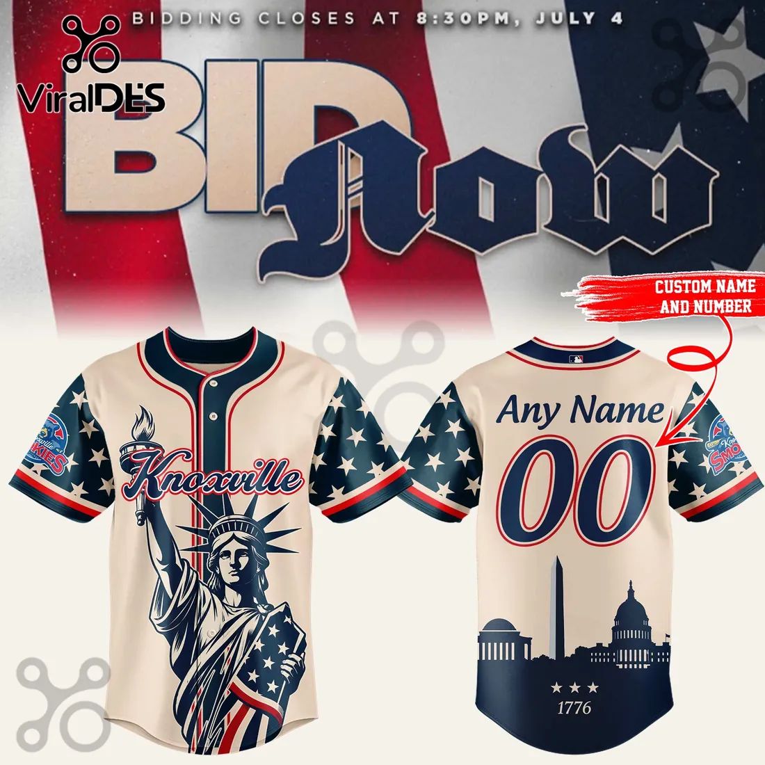 Knoxville Smokies 4th of July Independence Day Baseball Jersey