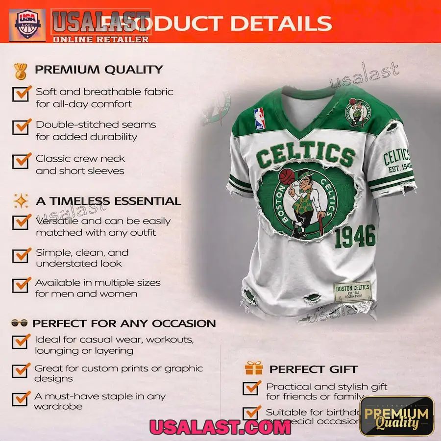 Boston Celtics Premium Printed V-Neck Tee Shirt