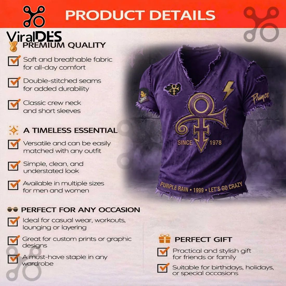 Prince Purple Rain Love Symbol Distressed V-Neck Shirt
