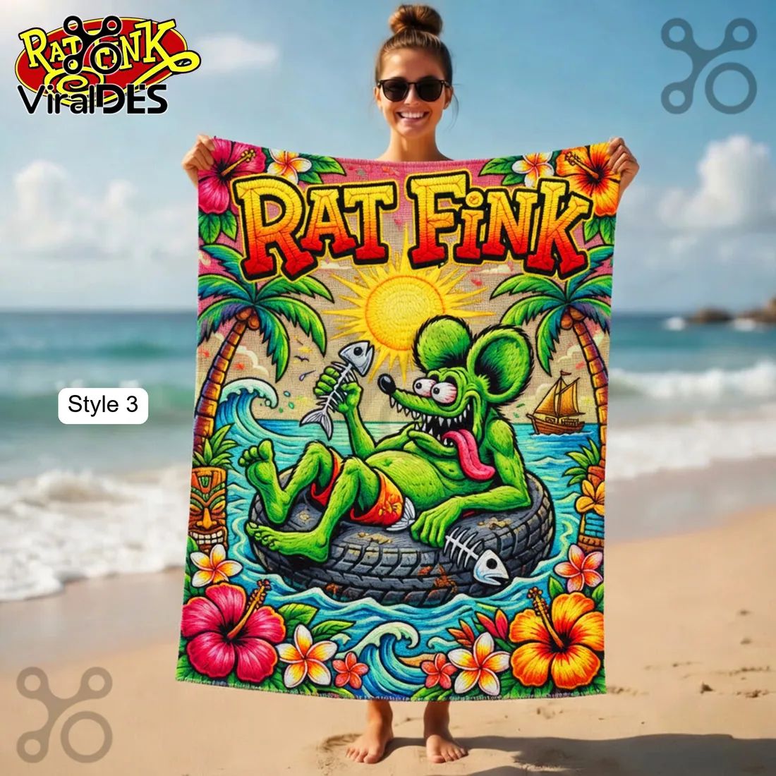 Rat Fink Hot Rod Tropical Summer Car Art Design Beach Towel