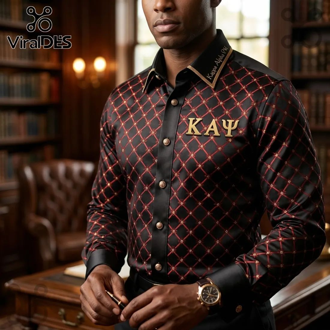 Kappa Alpha Psi Black and Red Button Up Shirt