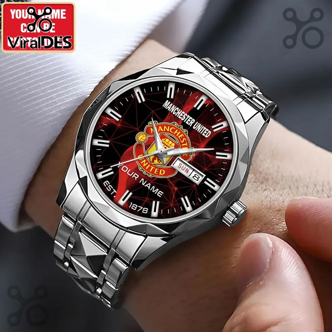Manchester United Stainless Steel Custom Quartz Sport Wrist Watch