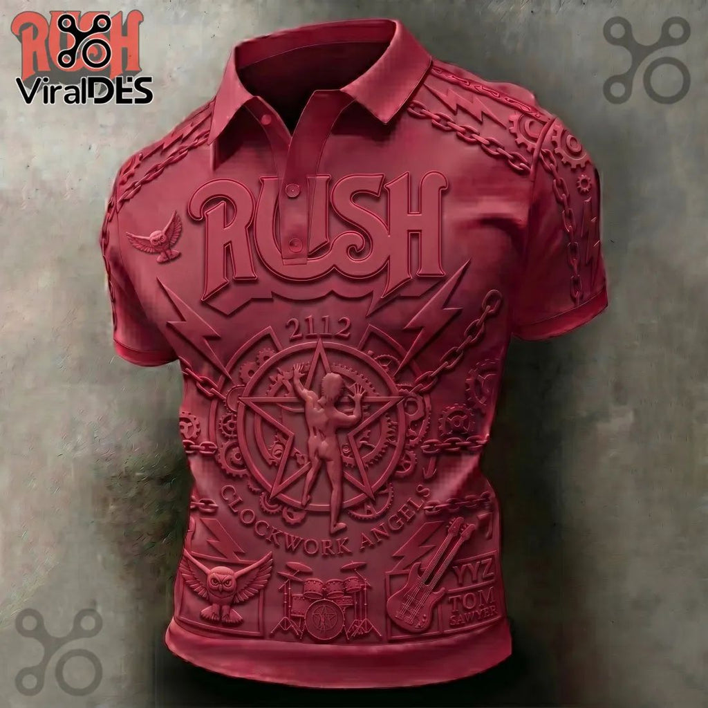 Premium Rush 2112 Embossed Red Short Sleeve Polo Shirt