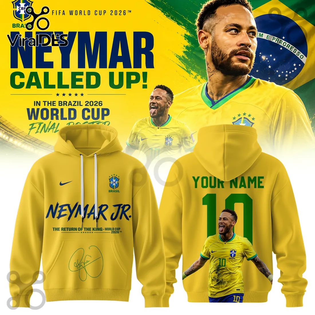 Neymar Jr Brazil National Football Team 2026 World Cup Custom Hoodie
