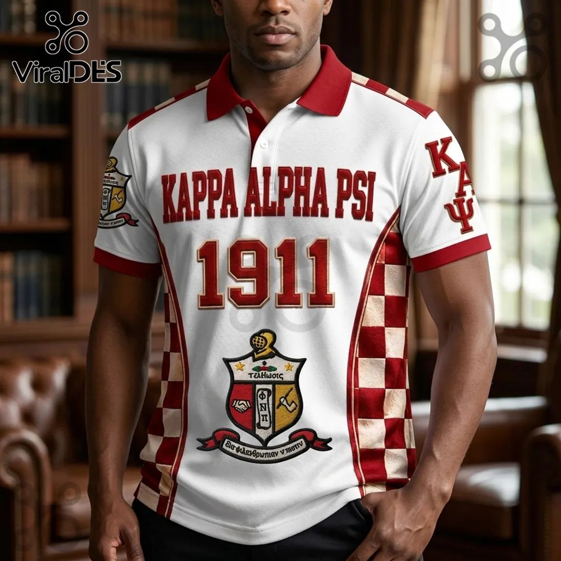 Kappa Alpha Psi 1911 Crest Red White Checkerboard Gift for Men Polo Shirt