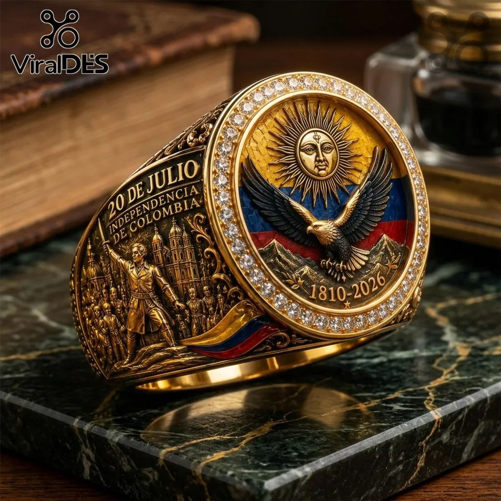 Colombia Independence Day 1810-2026 Commemorative Engraved Gold Collectible Ring
