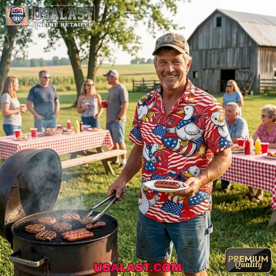 4th of July Funny Duck Fireworks Patriotic Hawaiian Shirt