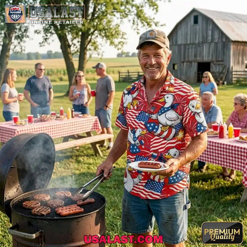 4th of July Funny Duck Fireworks Patriotic Hawaiian Shirt