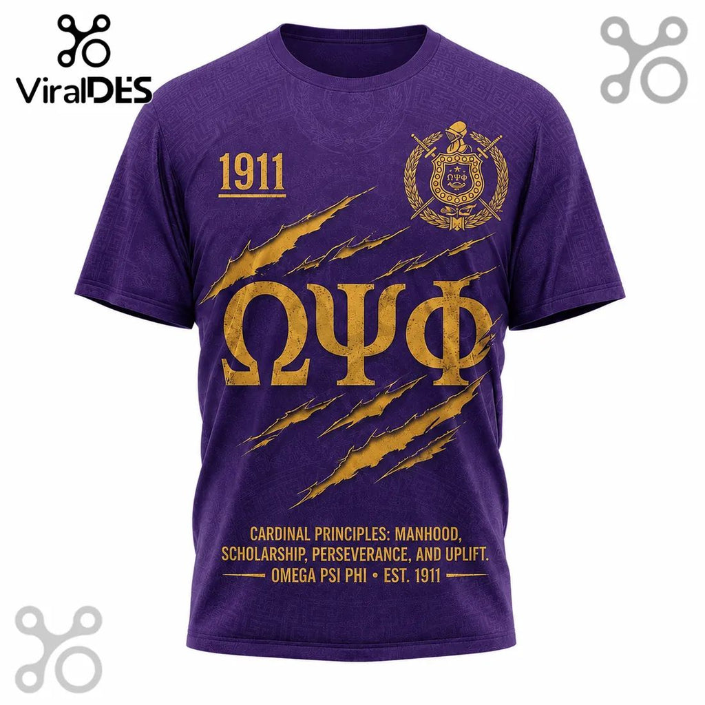 Omega Psi Phi Fraternity The Que Mascot Purple and Gold T-Shirt