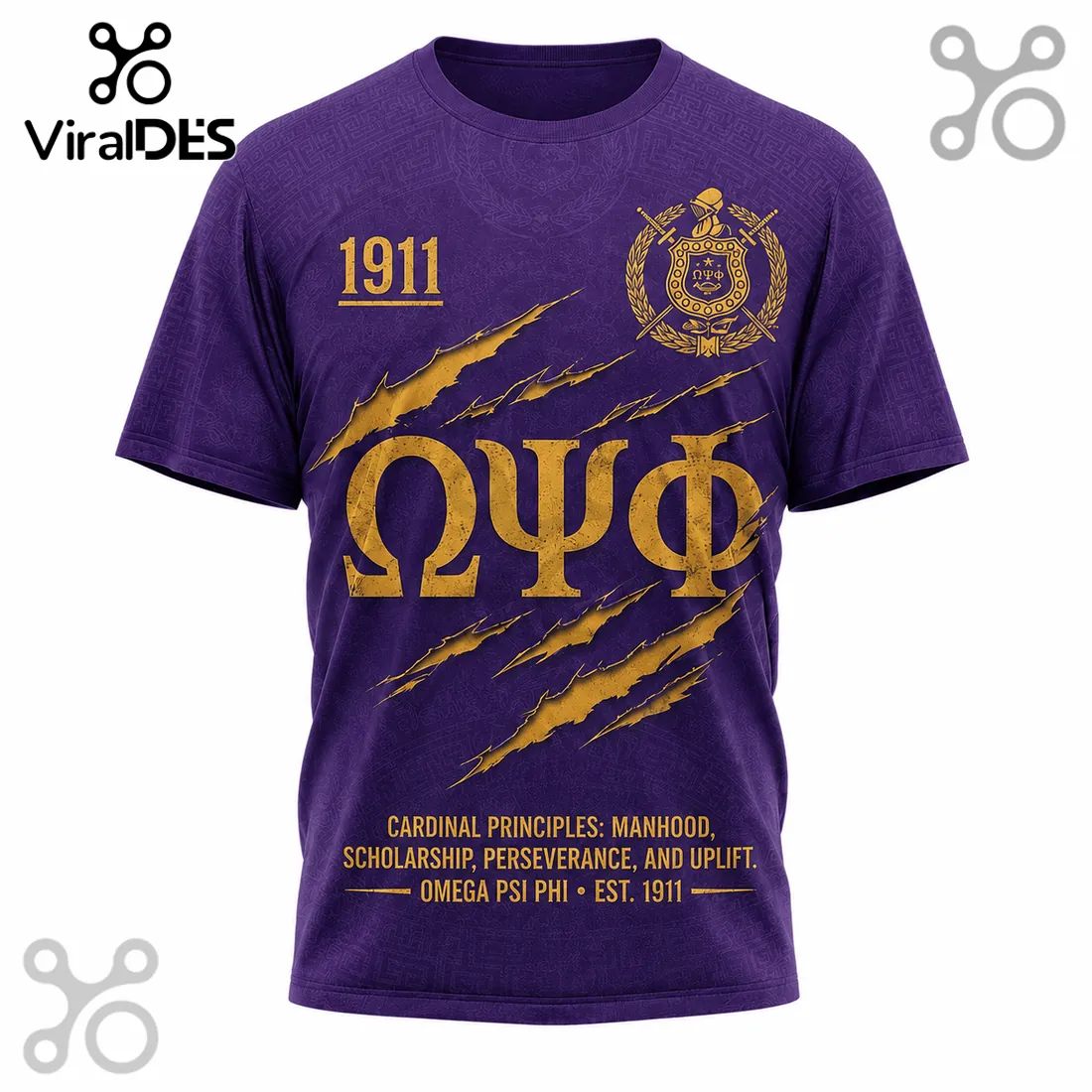 Omega Psi Phi Fraternity The Que Mascot Purple and Gold T-Shirt