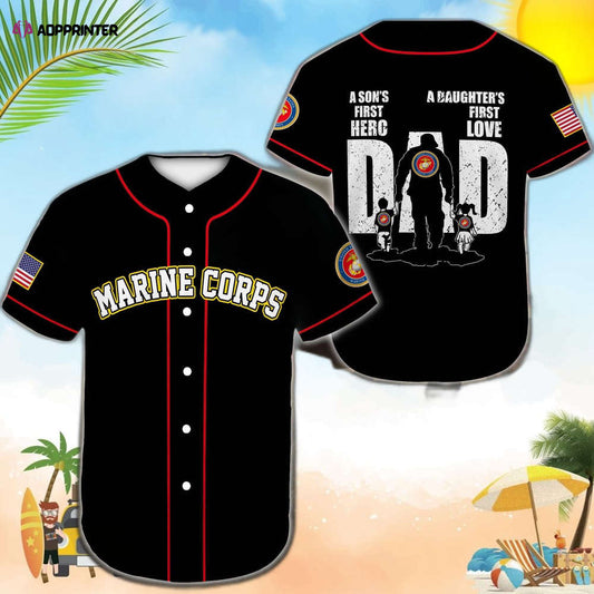 Us Marine Corps Dad Black Baseball Jersey - Aopprinter T-Shirts, Hoodie, Sweatshirt | WearSparks.com (Image 1)