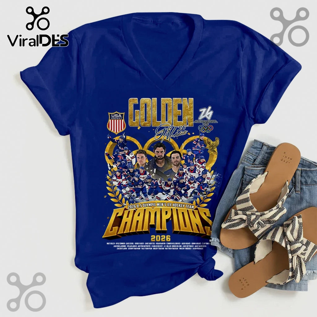 USA Hockey 2026 Olympic Champions Golden Premium Graphic T-Shirt