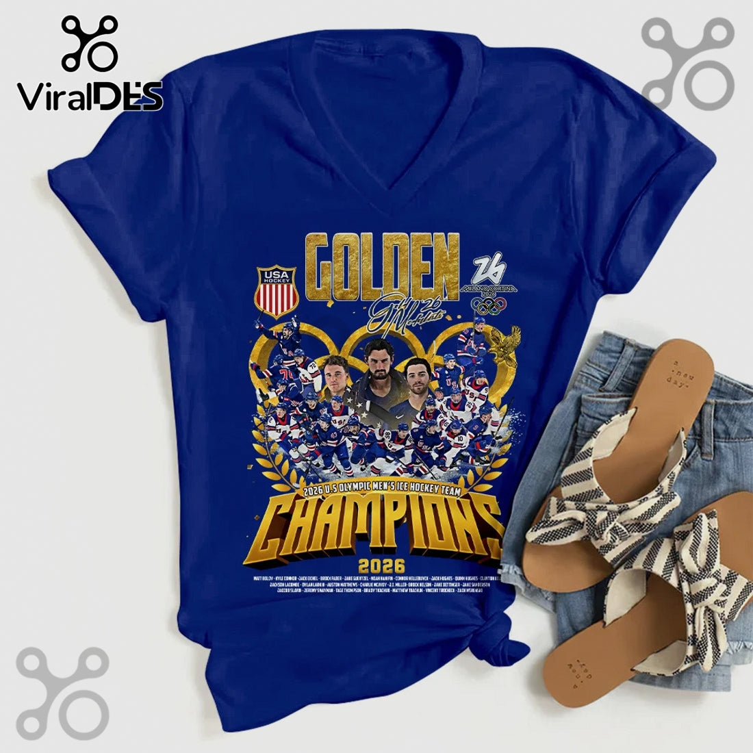 USA Hockey 2026 Olympic Champions Golden Premium Graphic T-Shirt