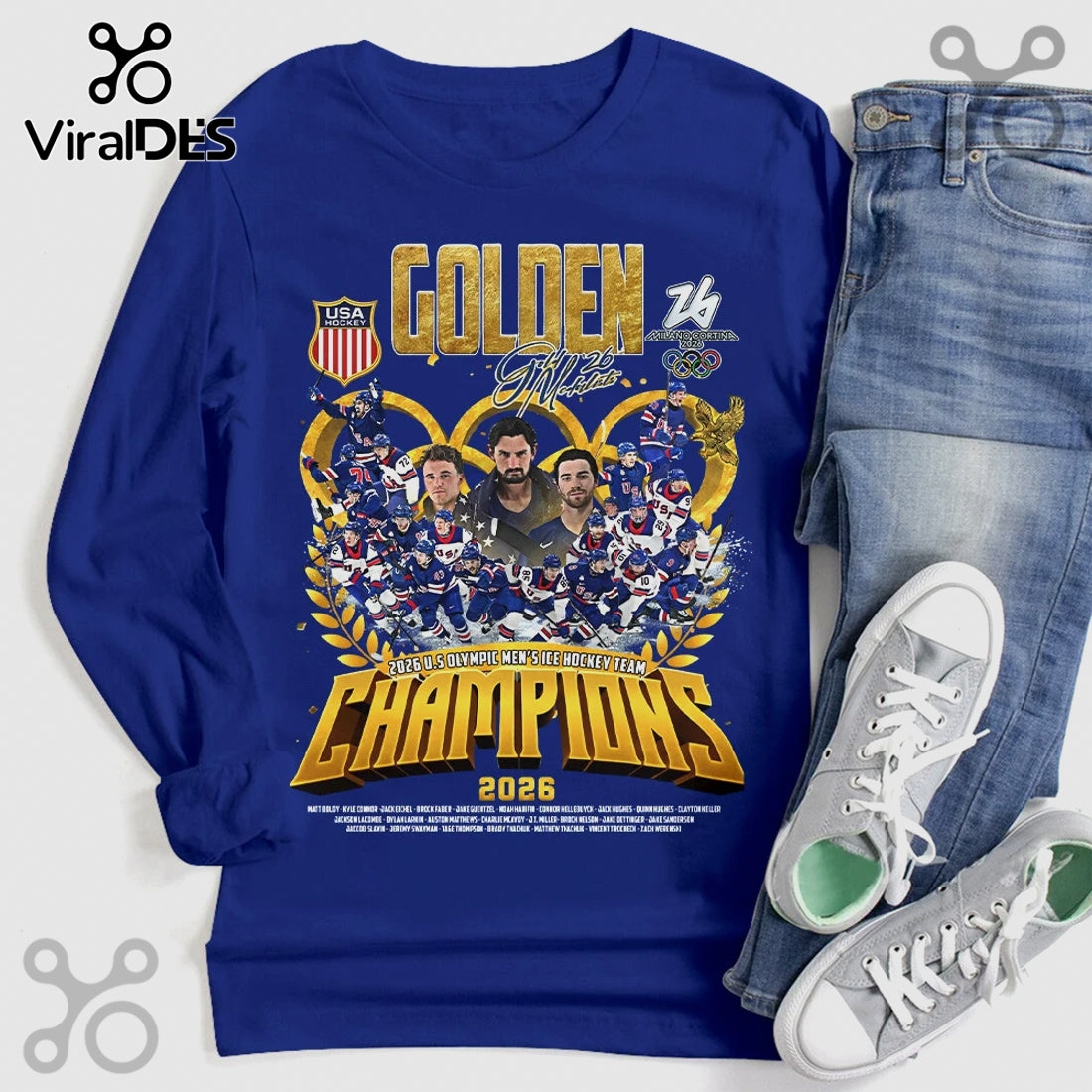USA Hockey 2026 Olympic Champions Golden Premium Graphic T-Shirt