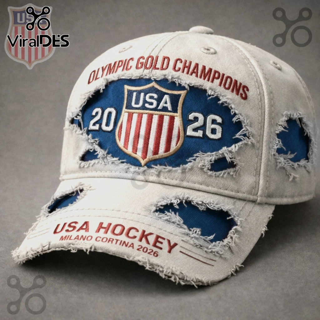 USA Hockey 2026 Olympic Gold Champions Distressed Fashion Baseball Cap