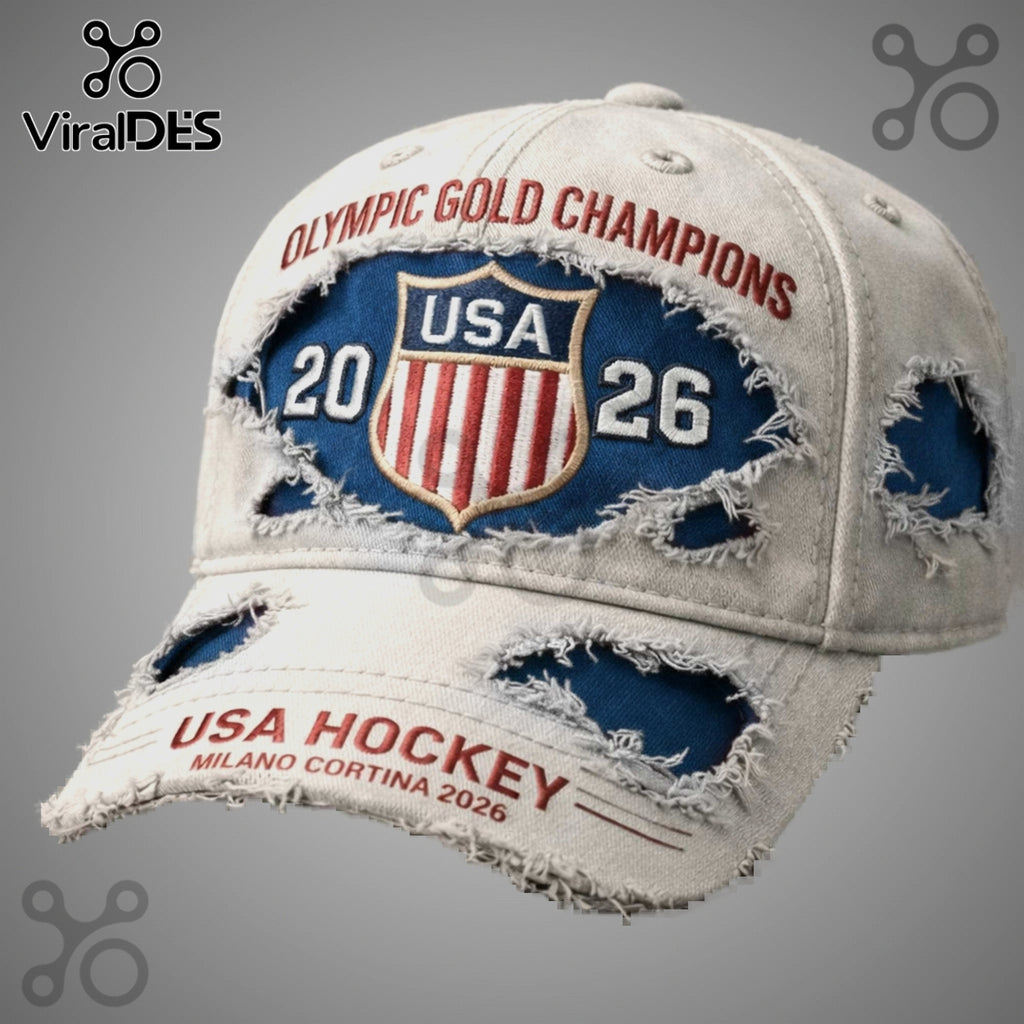 USA Hockey 2026 Olympics Gold Champions Distressed Baseball Cap