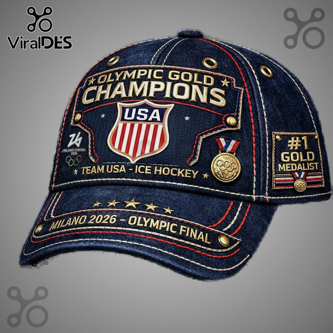 USA Hockey Olympic Gold Champions Milano 2026 Premium Baseball Cap