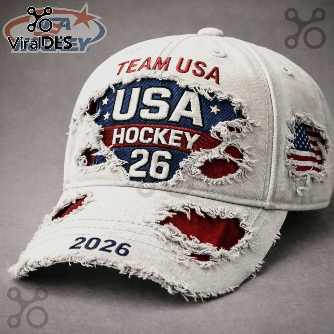 USA Hockey Team 2026 Distressed American Flag Patriotic Baseball Cap