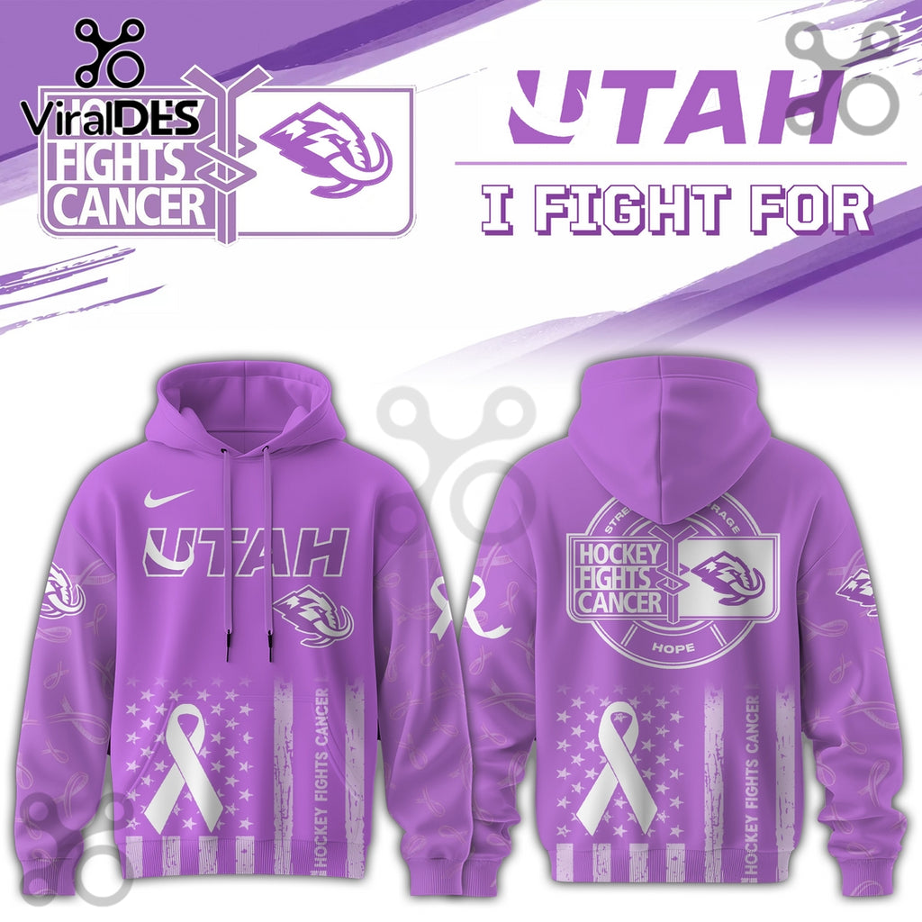Utah Hockey Club Hockey Fights Cancer Purple Ribbon Hoodie