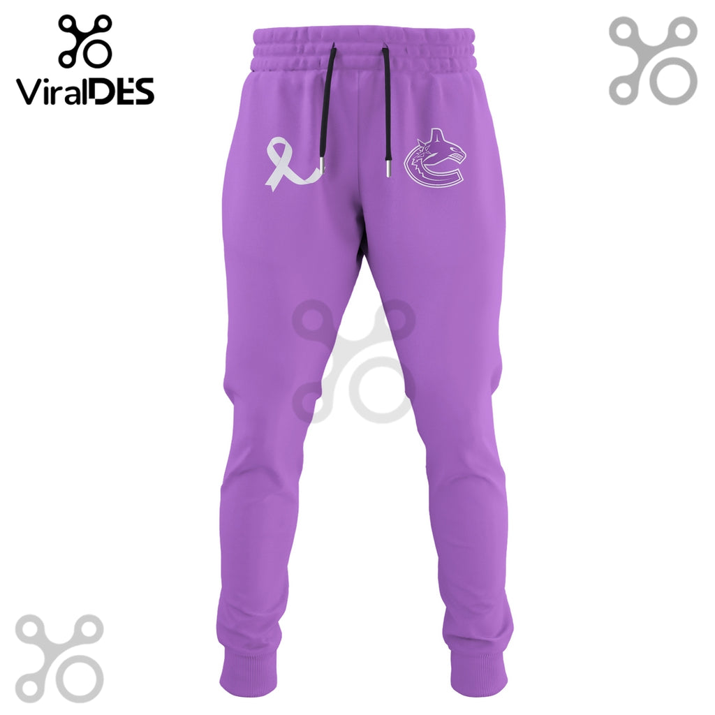 Vancouver Canucks Hockey Fights Cancer Purple Ribbon Hoodie