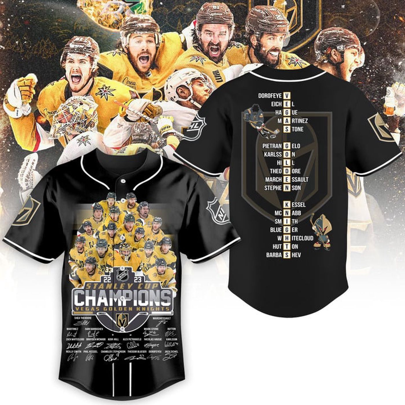 Vegas Golden Knights Stanley Cup Champions 2023 Black Baseball Jersey Gift for Men Women - Bafud T-Shirts,... (Image 2)