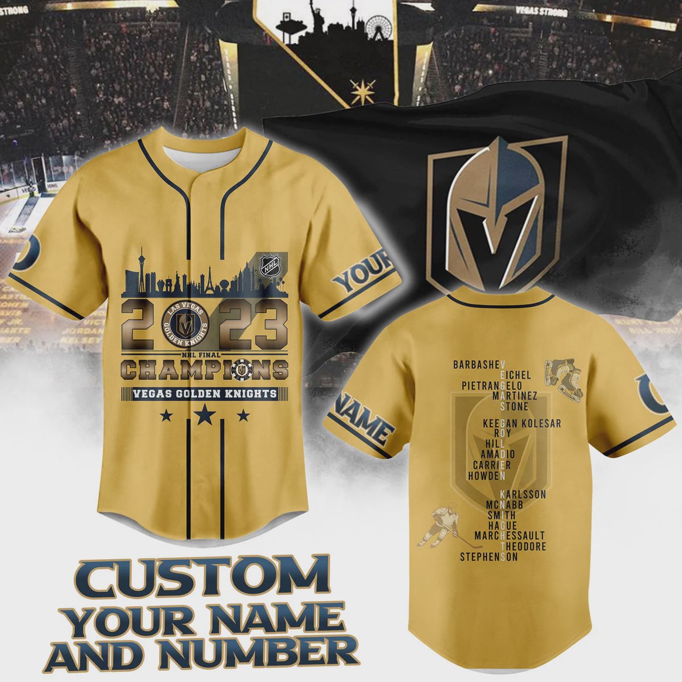 Vegas Golden Knights Stanley Cup Champions 2023 Gold Baseball Jersey - Bafud T-Shirts, Hoodie, Sweatshirt (Image 2)