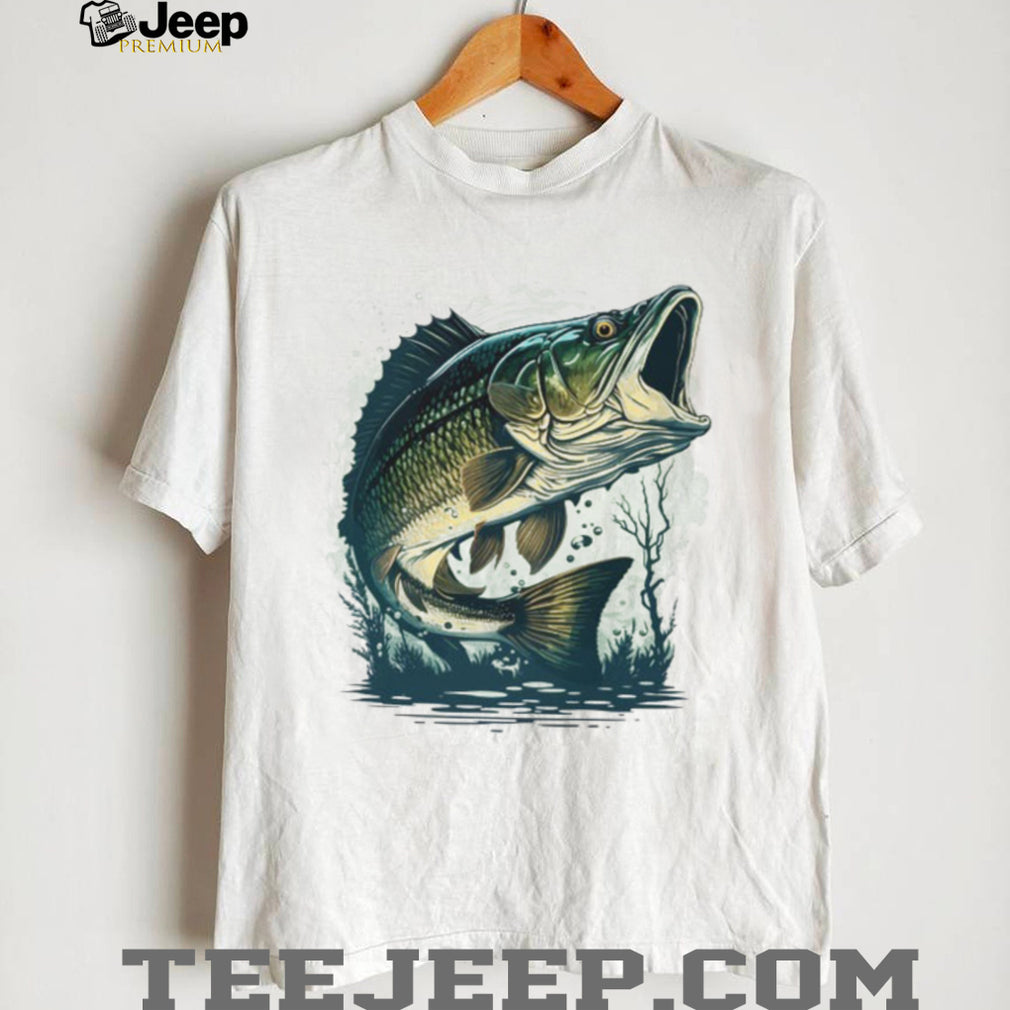 Largemouth Bass Fishing Jumping Out of Water Illustration T shirt