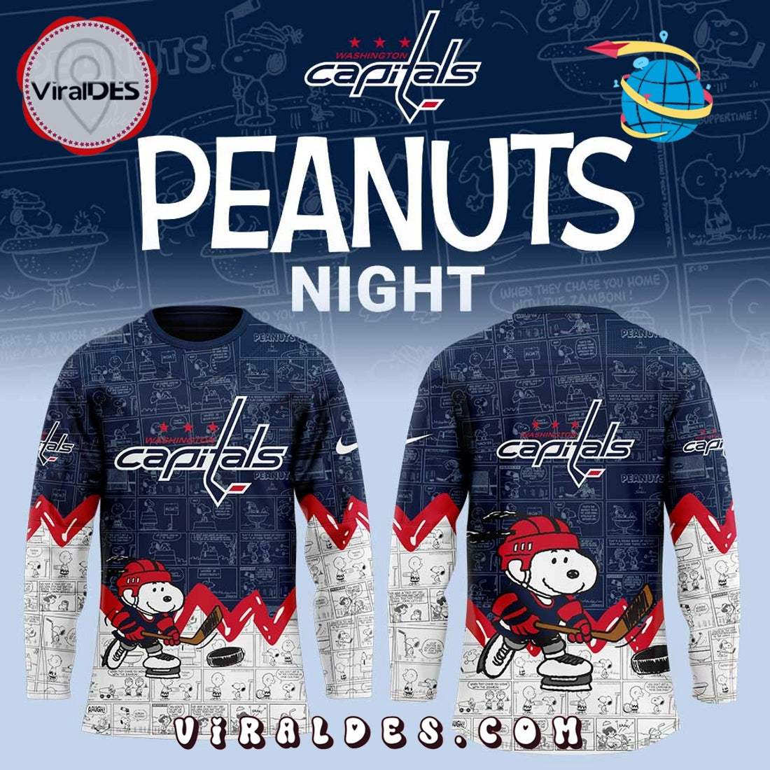 Washington Capitals Anniversary of Peanuts Hockey Jersey