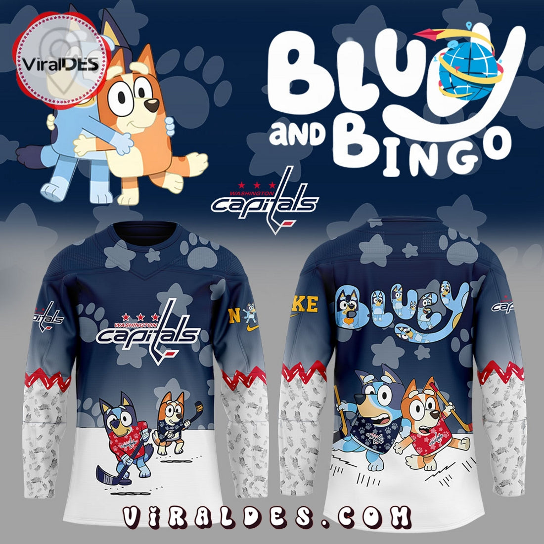 Washington Capitals Bluey and Bingo 2025 Hockey Jersey