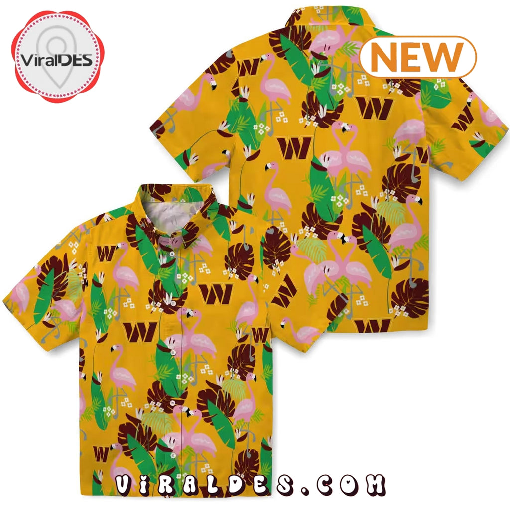 Washington Commanders Flamingo Foliage Burgundy Hawaiian Shirt
