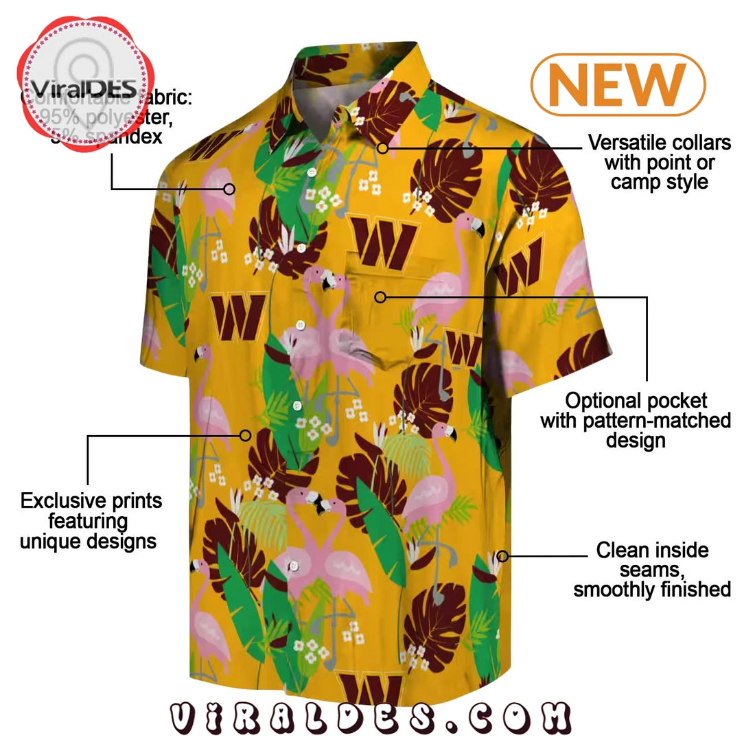 Washington Commanders Flamingo Foliage Burgundy Hawaiian Shirt