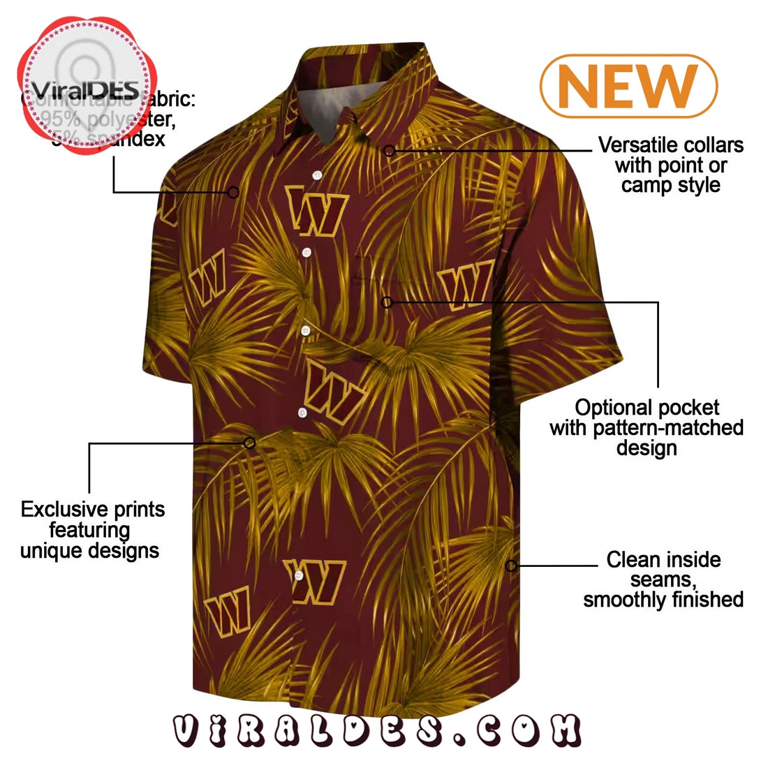 Washington Commanders Leafy Palms Burgundy Hawaiian Shirt
