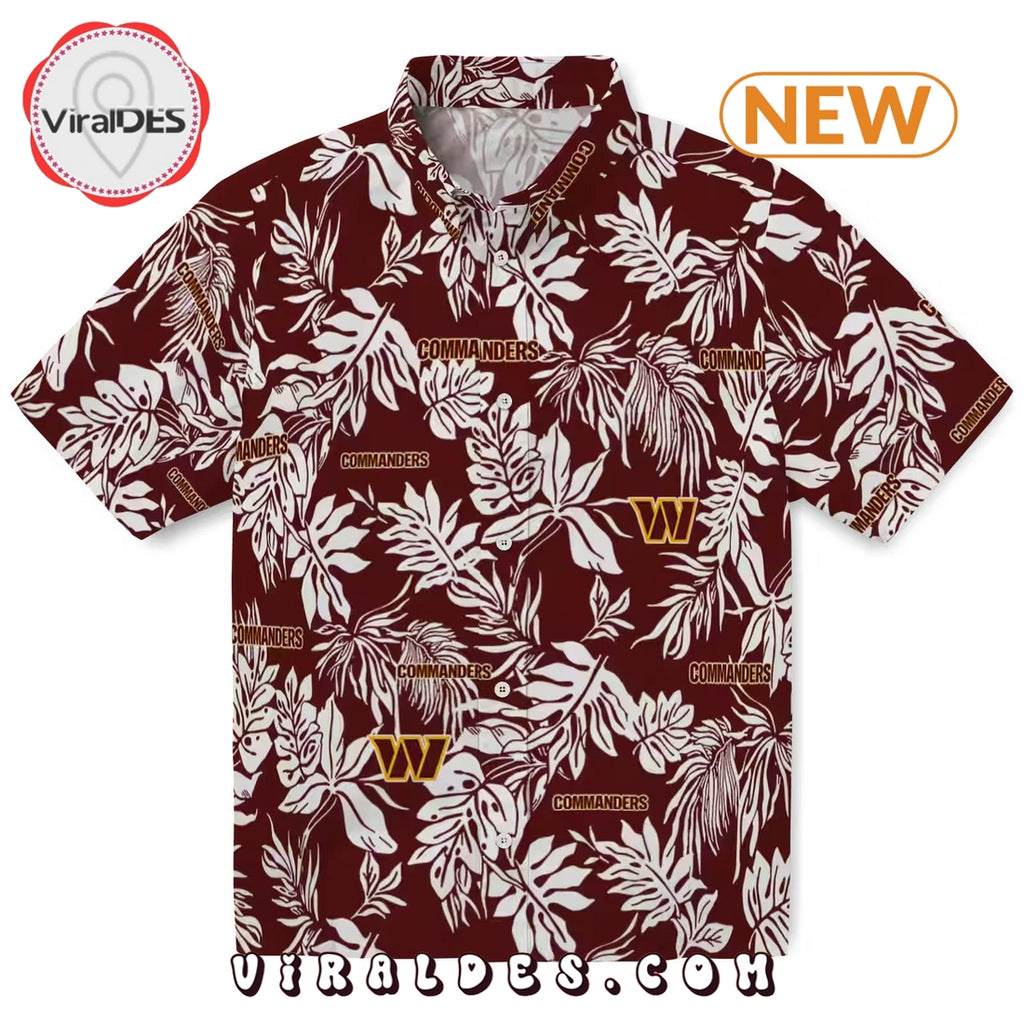 Washington Commanders Tropical Leaf Burgundy Hawaiian Shirt
