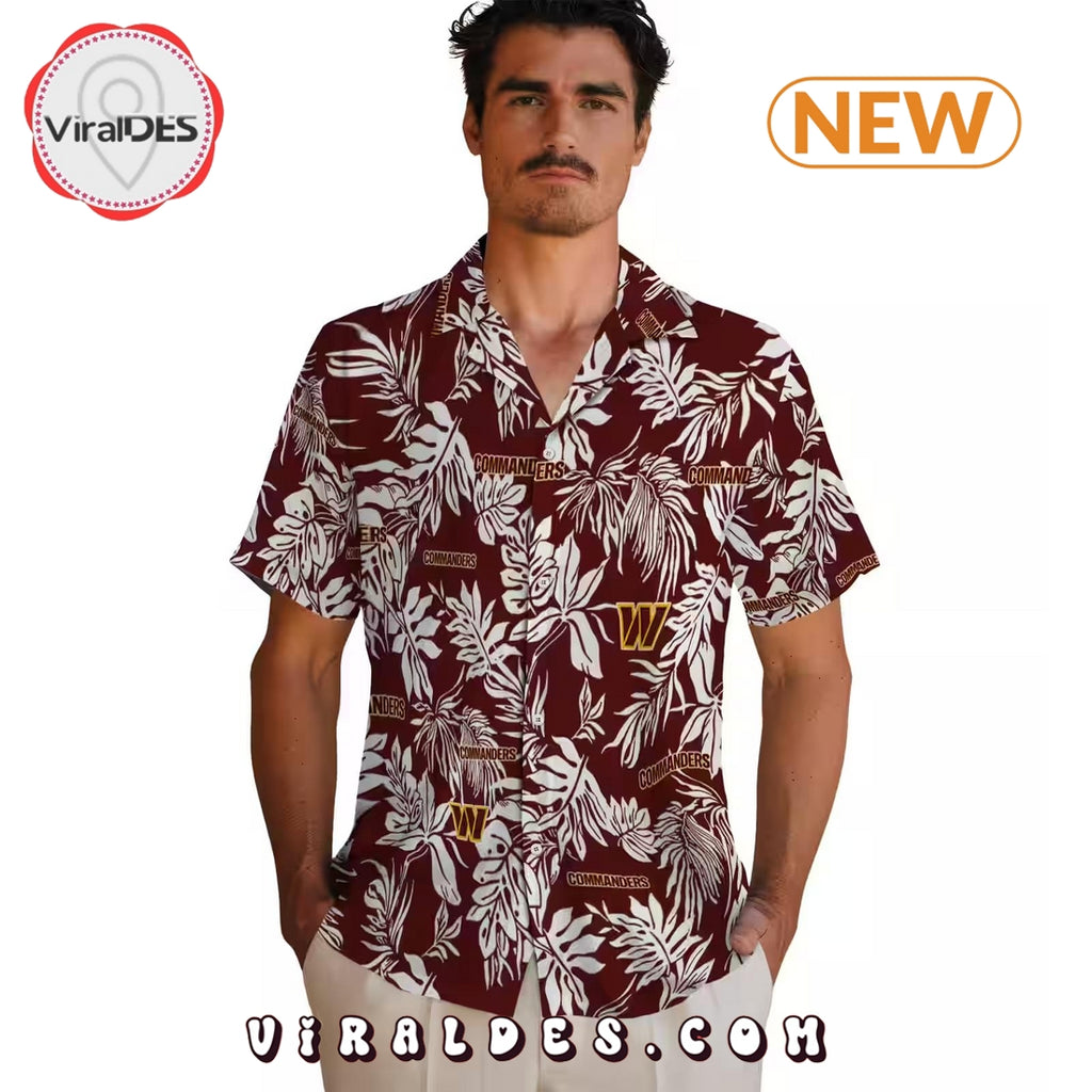 Washington Commanders Tropical Leaf Burgundy Hawaiian Shirt