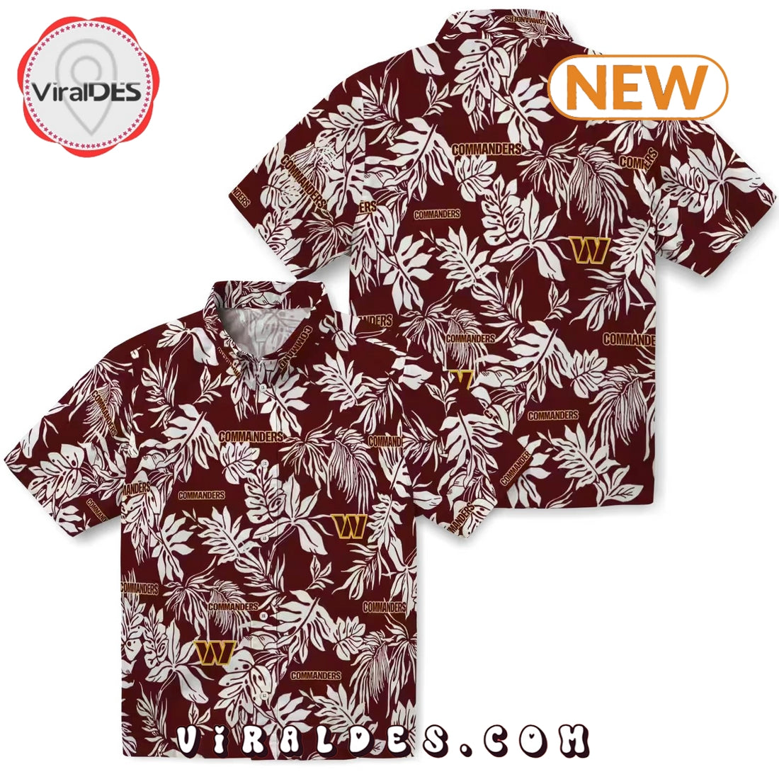 Washington Commanders Tropical Leaf Burgundy Hawaiian Shirt