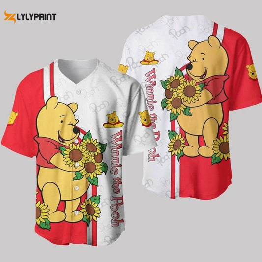 Winnie The Pooh Red White Stripes Disney Unisex Cartoon Graphics Casual Outfits Custom Baseball Jersey Gifts for Fans - lylyprint.com