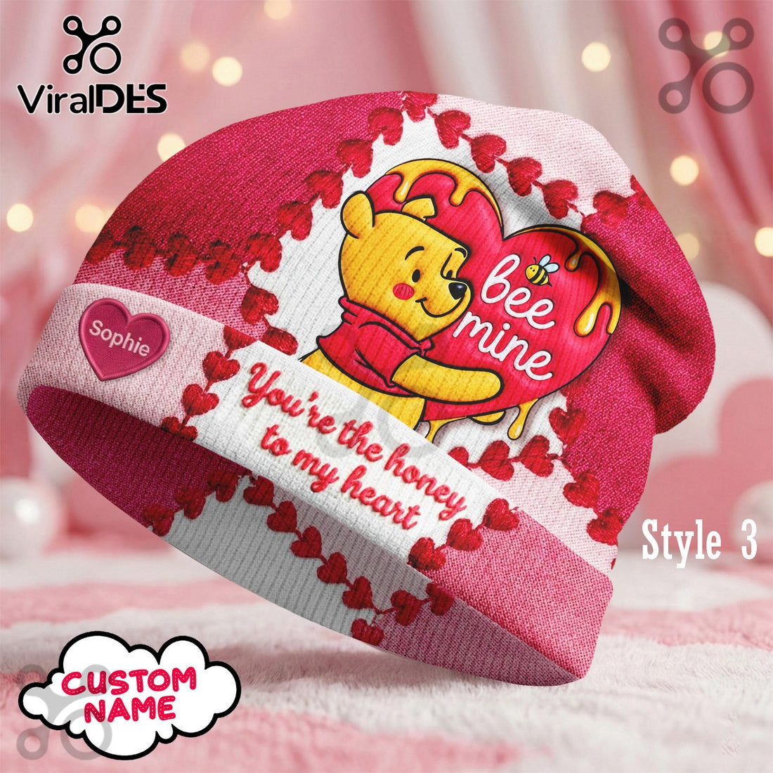 Winnie-the-Pooh Valentine Day Custom Beanie Hat