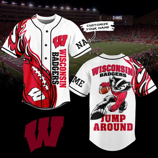 Wisconsin Badgers Football Jump Around Sport Baseball Jersey