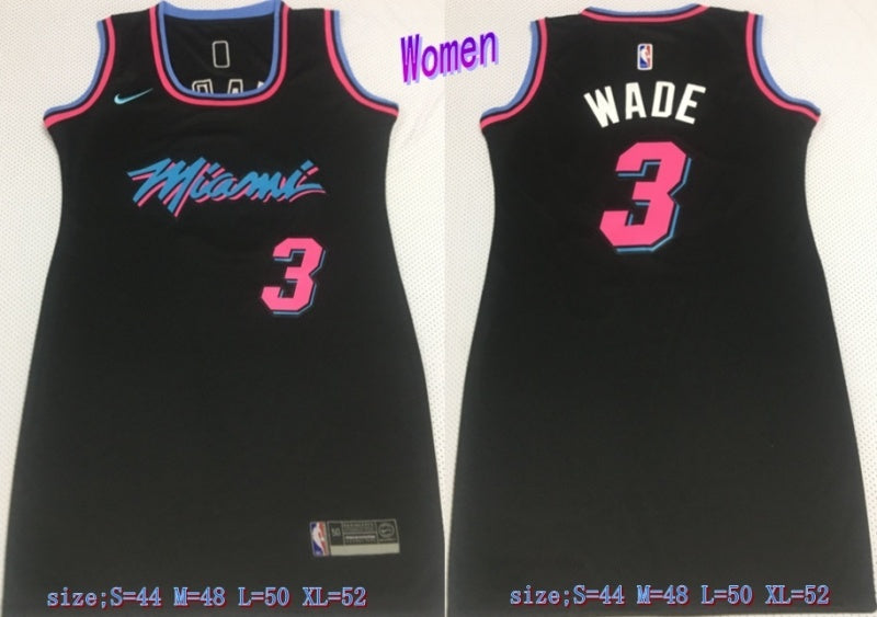 women miami heat #3 dwyane wade Heat 3 # Wade Black Red Women Dress Size s-xl