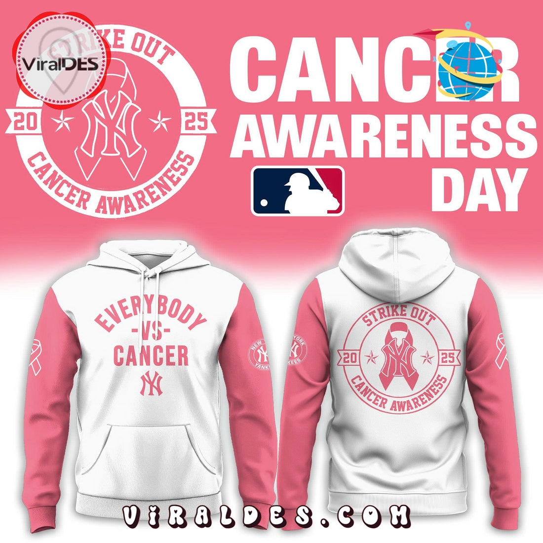 Yankees Everybody vs Cancer Hoodie Pink Hoodie